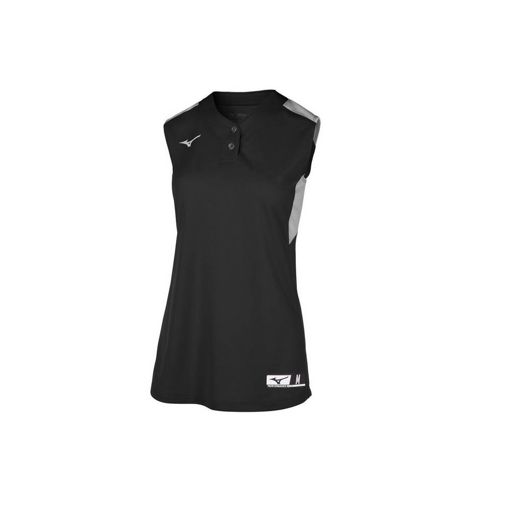 Camisas Mizuno Softball Aerolite 2-Button Sleeveless - Mulher - Pretas/Cinzentas - KZVTF3891